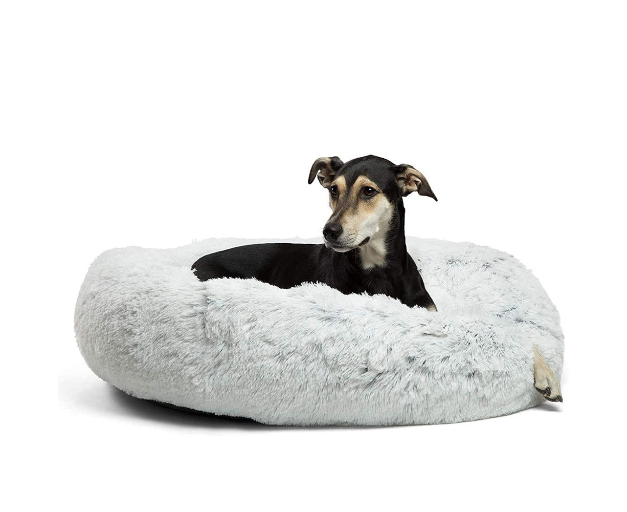 Machine Washable Calming Donut Cat and Dog Pet Bed - Light Gray- Large