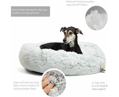 Machine Washable Calming Donut Cat and Dog Pet Bed - Light Gray- Large