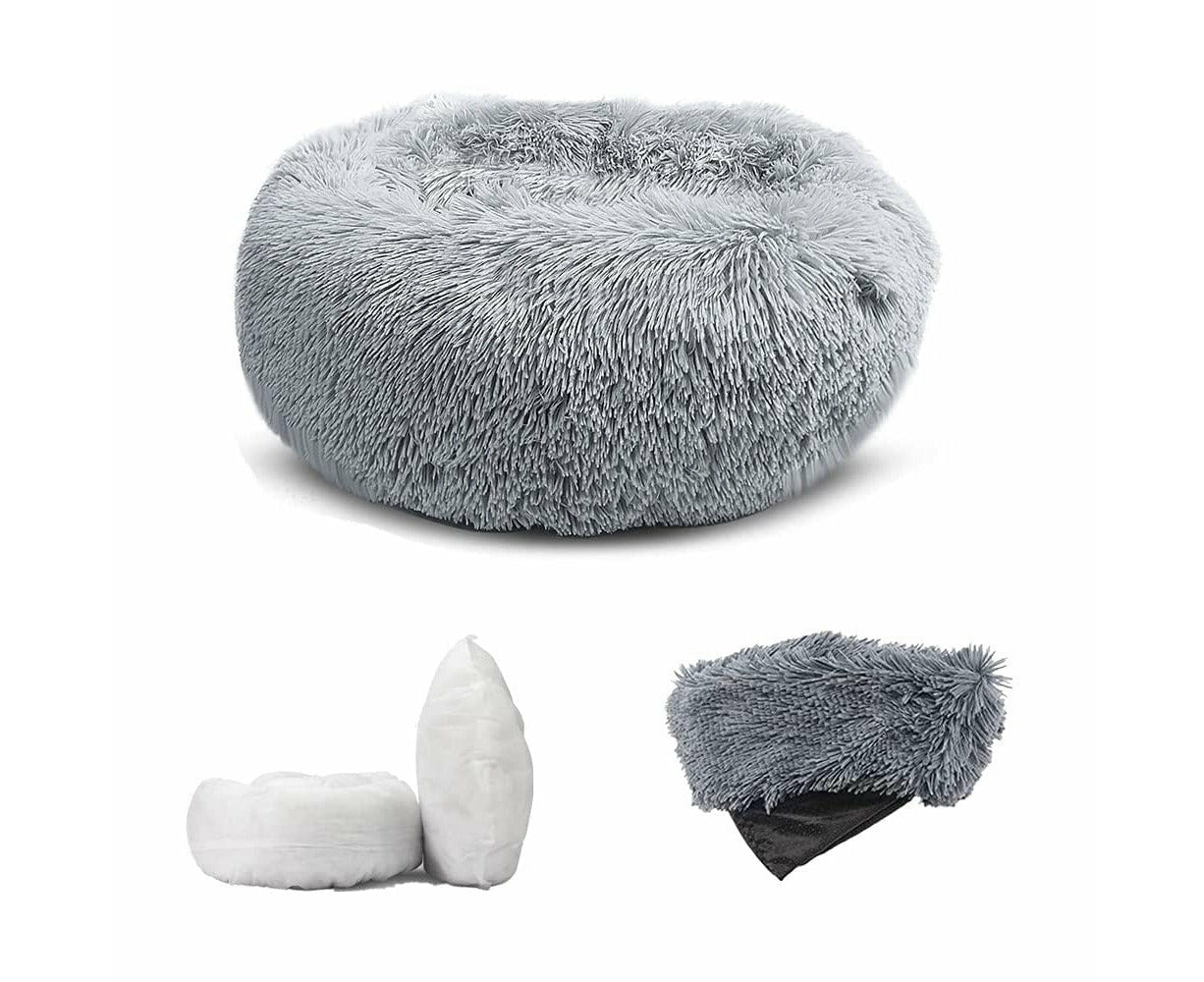 Machine Washable Calming Donut Cat and Dog Pet Bed - Light Gray- Large