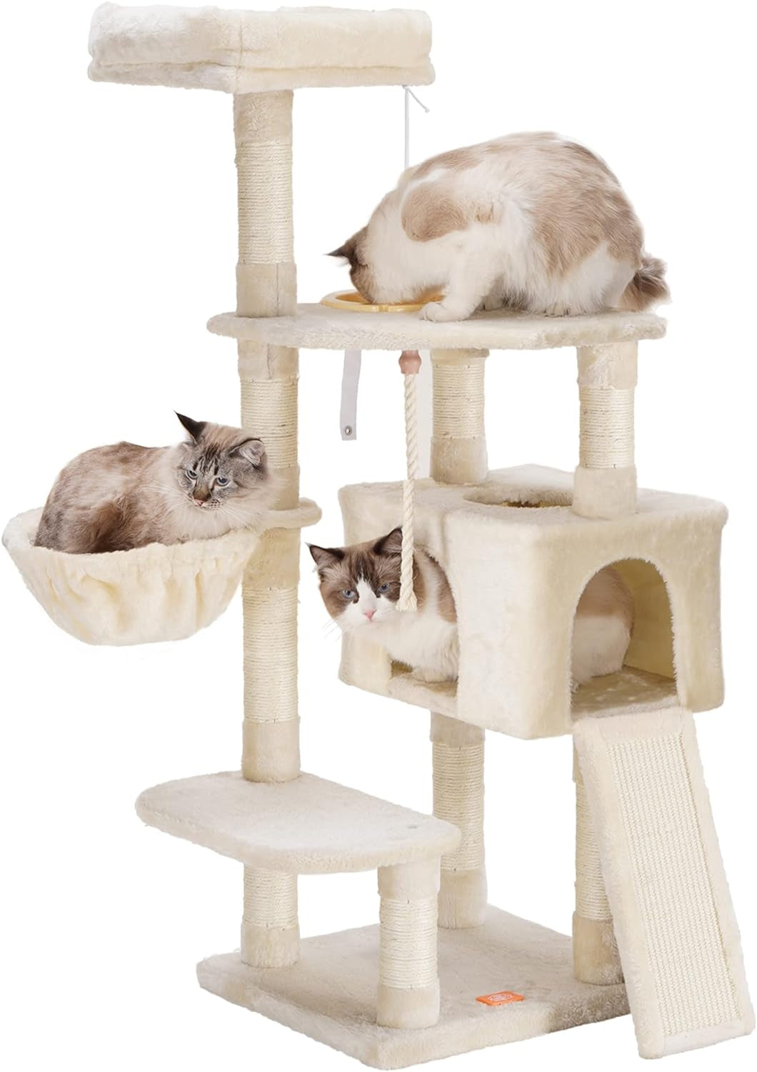 Cat Tree, Cat Tower for Indoor Cats with Scratching Board, Multi-Level Cat Furniture Condo with Feeding Bowl Light Gray HCT010M