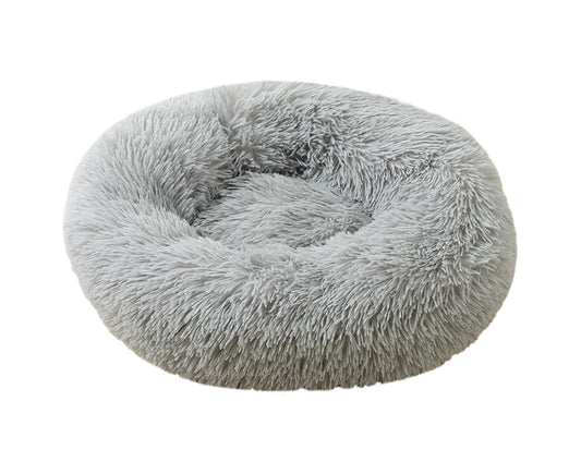 Machine Washable Calming Donut Cat and Dog Pet Bed - Light Gray- Large